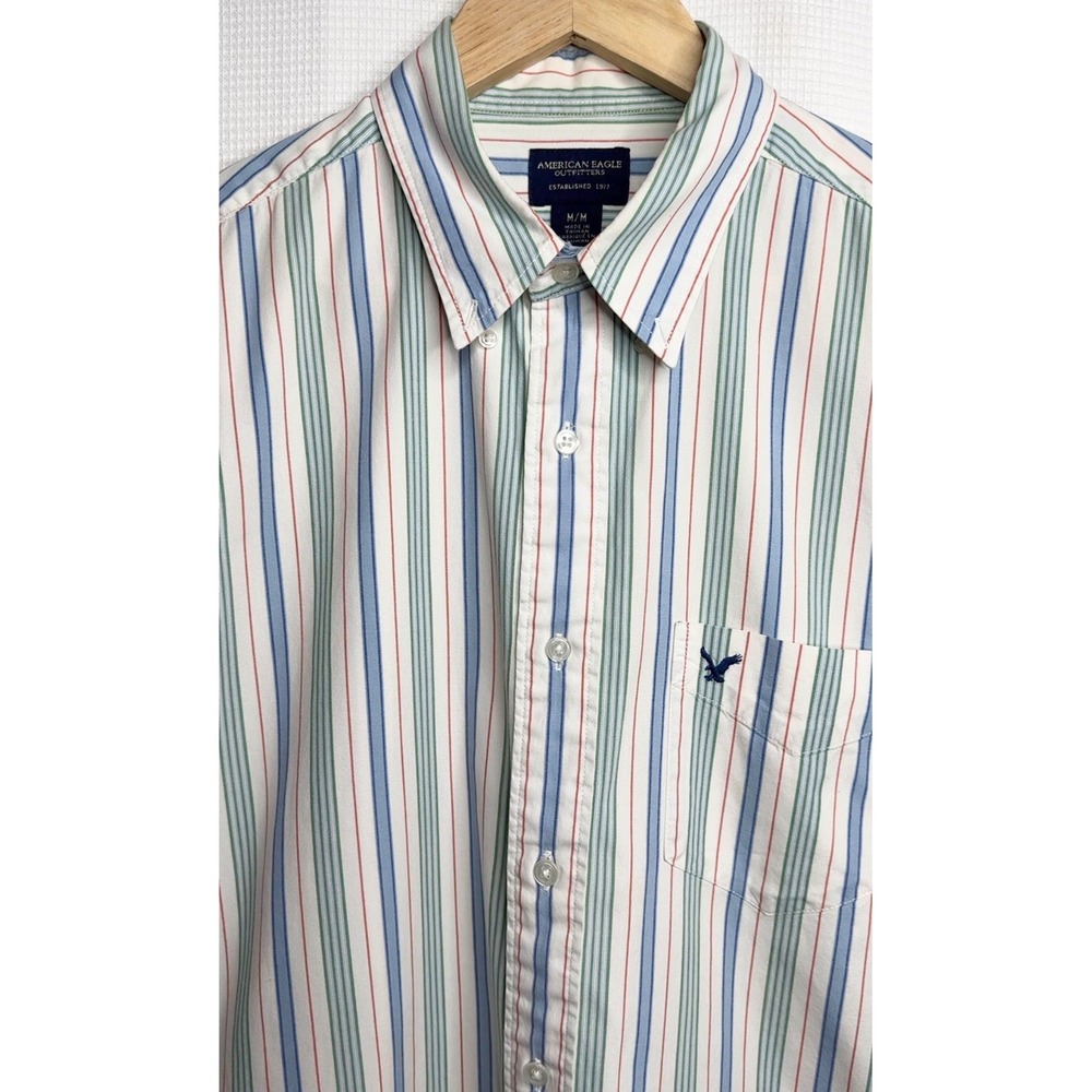 VTG American Eagle Mens Medium Striped Button Down Shirt Long Sleeve Cotton Mult